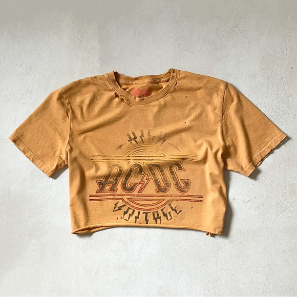 ACDC Tops - ACDC High Voltage Oversized Reworked Torn Up Destroyed Raw Cropped Rock Band Tee